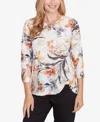 Alfred Dunner Petite Classics Watercolor Floral Crewneck Top In Neutral Multi