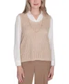 Alfred Dunner Plus Size Emerald Isle Two In One Textured Sweater Vest With A Detachable Necklace In Cashew