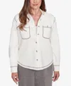 Alfred Dunner Petite Copenhagen Button Up Shirt Jacket In Winter White