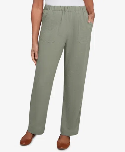 Alfred Dunner Petite Copper Canyon Patch Pocket Medium Length Elastic Waistband Pants In Green
