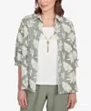 Alfred Dunner Petite Copper Canyon Soutache Leaf Two In One Collated Top With Necklace In Multi