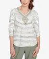 Alfred Dunner Petite Copper Canyon Textured Medallion Neckline Top In Multi