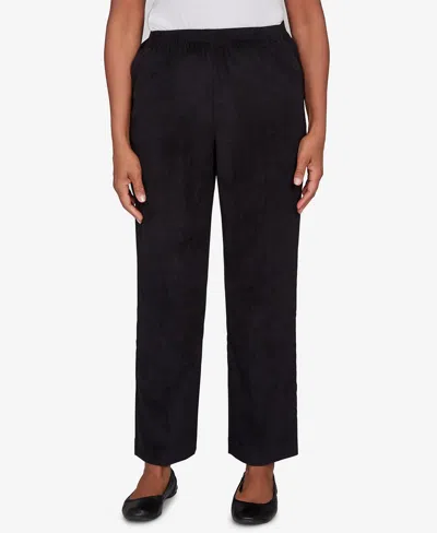 Alfred Dunner Petite Corduroy Elastic Waist Short-length Pants In Black