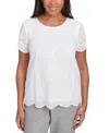 Alfred Dunner Petite Cotton Eyelet Scalloped Short-sleeve Top In White