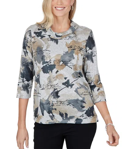 Alfred Dunner Petite Cowl Neck 3/4-sleeve Print Blouse In Multi