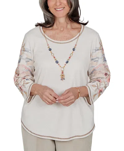 Alfred Dunner Petite Crewneck 3/4-sleeve Curved-hem Blouse In Animal Print