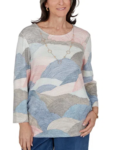 Alfred Dunner Petite Crewneck 3/4-sleeve Ruched Blouse In Multi