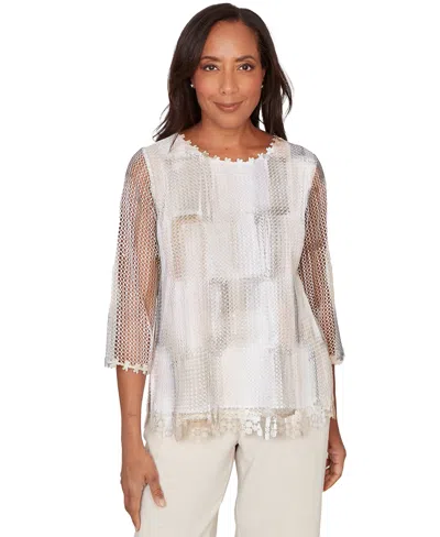 Alfred Dunner Petite Crewneck Knit Top In White