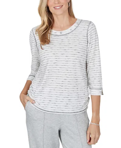 Alfred Dunner Petite Crewneck Ruched 3/4-sleeve T-shirt In Animal Print
