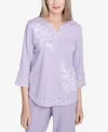 Alfred Dunner Plus Size Crystal Springs Floral Embroidered Eyelet Sleeve Top In Lilac