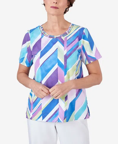 Alfred Dunner Petite Double Strap Broken Chevron Tee In Bright