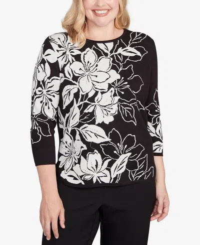 Alfred Dunner Petite Dramatic Floral Jacquard Sweater In Multi