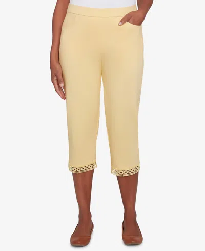 Alfred Dunner Petite Dress Code Comfort Allure Embellished Capri Pants In Buttercup