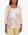Alfred Dunner Petite Dress Code Square Neck Paisley Geometric Top In Multi Yellow