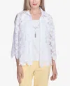 Alfred Dunner Petite Dress Code Two In One Lace Top With Necklace In White