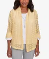 Alfred Dunner Petite Dress Code Two In One Pointelle Knit Top With Necklace In Buttercup