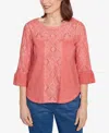 Alfred Dunner Petite El Paso Diamond Textured Spliced Bell Sleeve Top In Pink