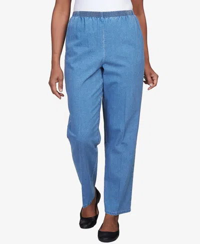 Alfred Dunner Petite Elastic Waist Average Length Denim Pants In Meddenm