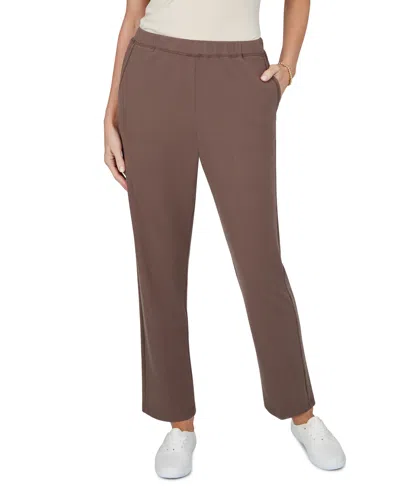 Alfred Dunner Petite Elastic-waist Pull-on Straight Pants In Brown