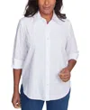 Alfred Dunner Petite Embellished 3/4-sleeve Button-down Shirt In White
