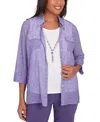Alfred Dunner Plus Size Charm School Engraved Floral Two In One Top In Iris