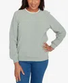 Alfred Dunner Petite Embellished Neckline Anti-pill Top In Gray