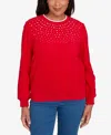 Alfred Dunner Petite Embellished Neckline Anti-pill Top In Red