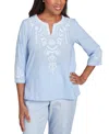 Alfred Dunner Plus Size St. Thomas Embroidered Sky Blue Top In Blue