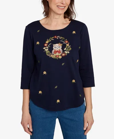 Alfred Dunner Petite Embroidered Top In Blue