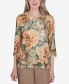 Alfred Dunner Plus Size Emerald Isle Vintage-like Floral Top In Muneutr
