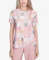 Alfred Dunner Women's Estate Of Mind Textured Colorblock Crew Neck Top In Multi Pink