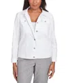 Alfred Dunner Petite Eyelet Button-front Denim Jacket In White