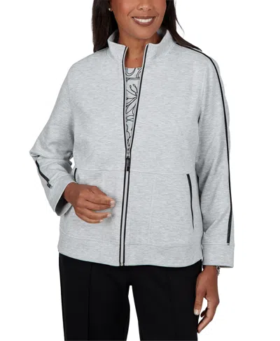 Alfred Dunner Petite Fleece Stand-collar Jacket In Gray