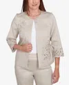 Alfred Dunner Petite Floral Cut Out Sateen Jacket In Almond