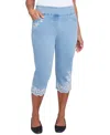 Alfred Dunner Petite Floral-embroidered Scalloped Capri Pants In Ltindig