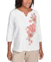 Alfred Dunner Women's Catalina Island Romantic Embroidered Floral Top In Brown