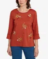 Alfred Dunner Petite Floral Flutter Top In Brown