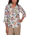Alfred Dunner Petite Floral-print Tie-sleeve Shirt In Multi