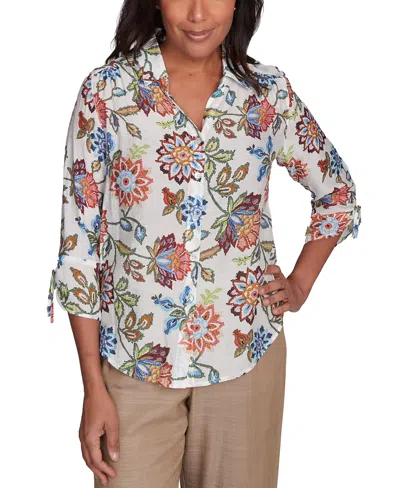 Alfred Dunner Petite Floral-print Tie-sleeve Shirt