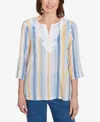 Alfred Dunner Petite Flower Power Striped Flower Detail Button Front Top