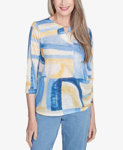 ALFRED DUNNER PETITE FLOWER POWER WATERCOLOR PATCHWORK GEOMETRIC TOP