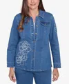 Alfred Dunner Petite Free Spirit Super Stretch Floral Denim Jacket In Medium Denim