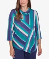 Alfred Dunner Petite French Quarter Spliced Stripe Cowl Neck Top In Multi Green