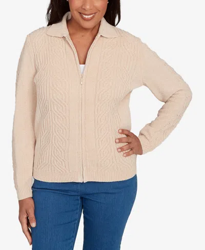 Alfred Dunner Petite Front Zip Chenille Cardigan In Neutral