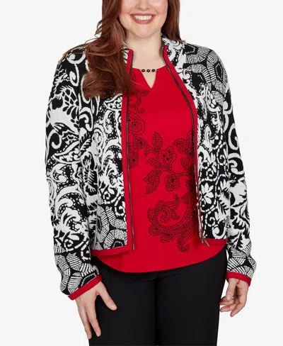 Alfred Dunner Petite Funnel Neck Long-sleeve Acrylic-blend Jacket In Black