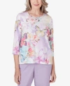 ALFRED DUNNER PETITE GARDEN PARTY THREE QUARTER SLEEVE BUTTERFLY TOP