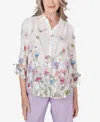 ALFRED DUNNER PETITE GARDEN PARTY WATERCOLOR FLORAL BUTTON DOWN BLOUSE