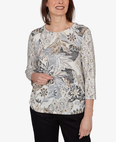 Alfred Dunner Petite Geo Leaf Knit Top In Animal Print