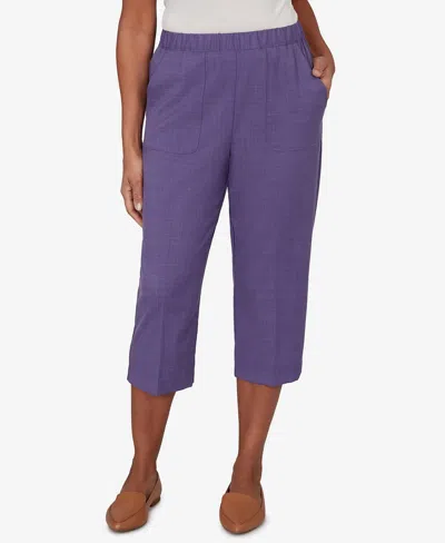 Alfred Dunner Petite Grand Bazaar Textured Pull-on Capris Pants In Purple