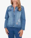 Alfred Dunner Petite Hilton Head Floral Applique Jacket In Blue